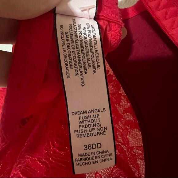 Victoria’s Secret Dream Angels Red lace velvet Push-Up without padding bra 36DD - Picture 7 of 8